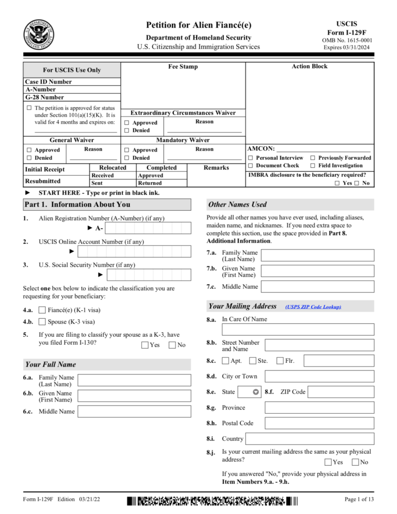 K1 Visa Requirements A Comprehensive List